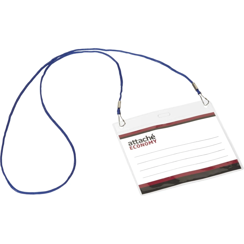 Бейдж Attache Economy 108x126 150мкм,шнур.2заж 45см син,вклад.90x120 5шт/уп