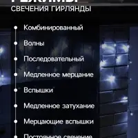Гирлянда &laquo;Бахрома&raquo; 3&times;0.5 м, IP20, тёмная нить, 80 LED, свечение белое, 8 режимов, 220 В