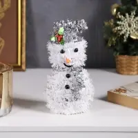 Светодиодная фигура из мишуры &laquo;Снеговик в серебристом&raquo; 16&times;9 см, 10 LED, от батареек AG10&times;3, свечение тёплое белое