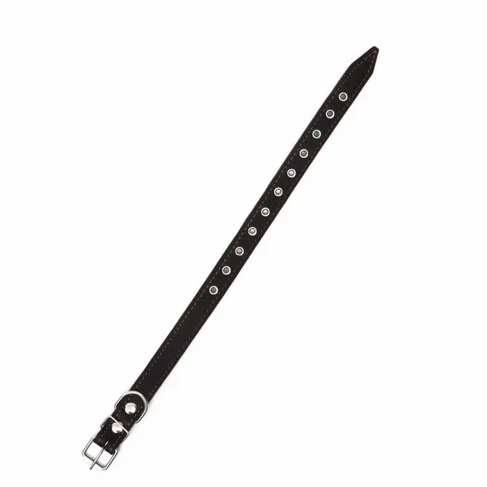 Ошейник безразмерный, 54&times;2.5 см, ОШ 19-47 см, на синтепоне, кожа, чёрный