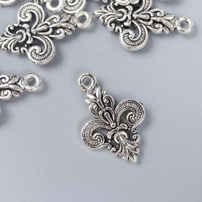 Металлический элемент, декоративная подвеска «Арт Узор. Дамаск», серебро, 2.3×1.5 см