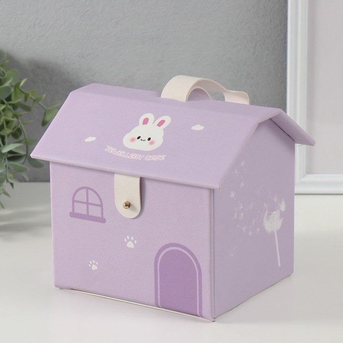 Шкатулка кожзам для украшений домик  Шкатулка кожзам для украшений домик "Зайка" сирень 16,5х19х16,5 см