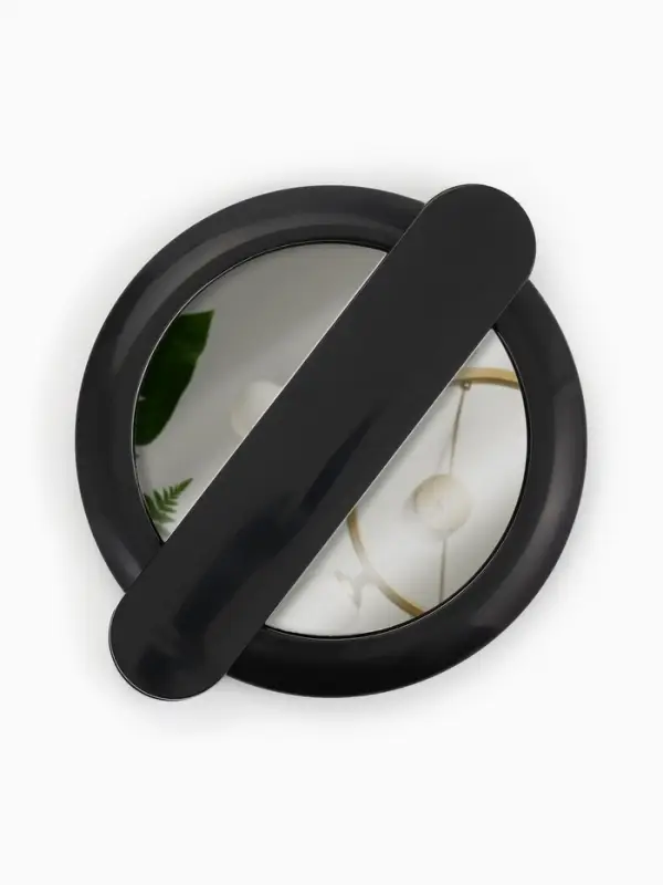 Зеркало с ручкой, складное, двустороннее, с увеличением х2, 8.3&times;10&times;1.3 см, (d=6.4 см), чёрное