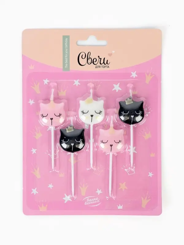 Набор свечей для торта «Котенок Принцесса», металлик, 6 см, 5 шт Набор свечей для торта «Котенок Принцесса», металлик, 6 см, 5 шт