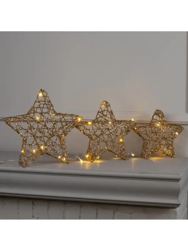 Светодиодная фигура &laquo;Звёзды золотистые&raquo; 20, 25, 30 см, металл, 220 В, свечение тёплое белое
