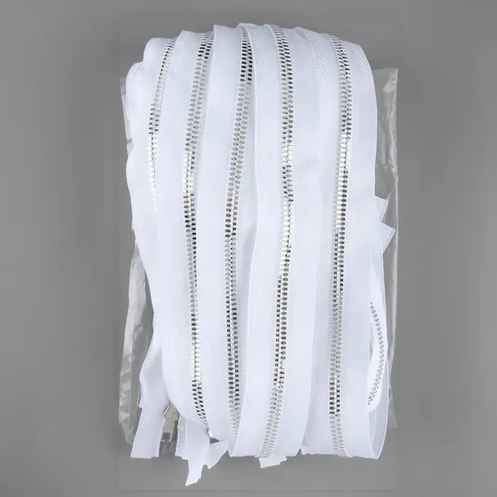 Молния «Трактор», №5, разъёмная, декоративное звено «Акулий зуб», замок автомат, 60 см, цвет белый/серебряный, цена за 1 штуку