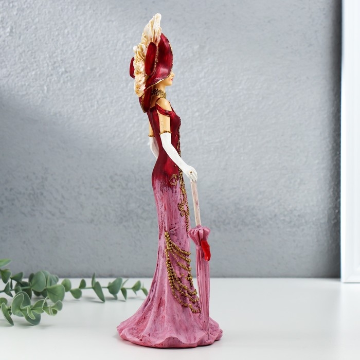 Сувенир полистоун  Сувенир полистоун "Леди в розовом платье, в шляпе, с зонтом" 11,5х9,5х28,5 см