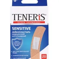Лейкопластырь медицинский бактерицидный TENERIS Sensitive, нетканная основа, 7.6&times;1.9 см, 20 шт.
