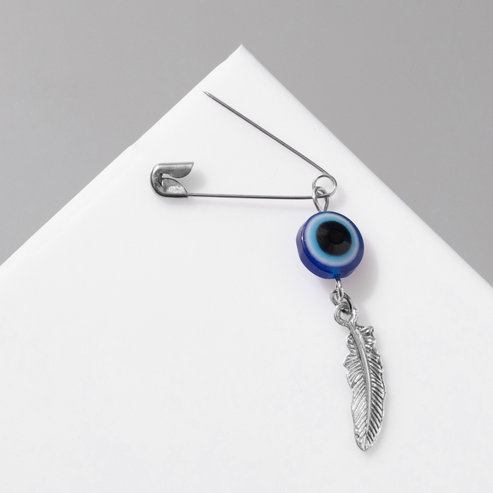 Булавка-оберег «От сглаза» перо, цвет синий в серебре