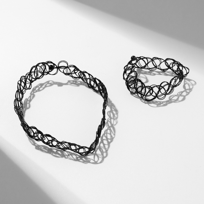Набор 2 предмета: чокер, браслет «Классика», цвет чёрный, 30 см Набор 2 предмета: чокер, браслет «Классика», цвет чёрный, 30 см
