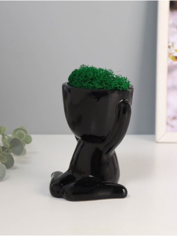 Кашпо керамика  Кашпо керамика "Мистер Грин" любитель тишины 11,5*10*9 см черный