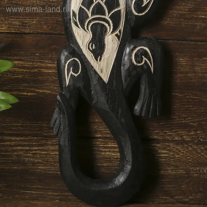 Панно настенное дерево  Панно настенное дерево "Геккон черный с черепашкой" 1х11х30 см