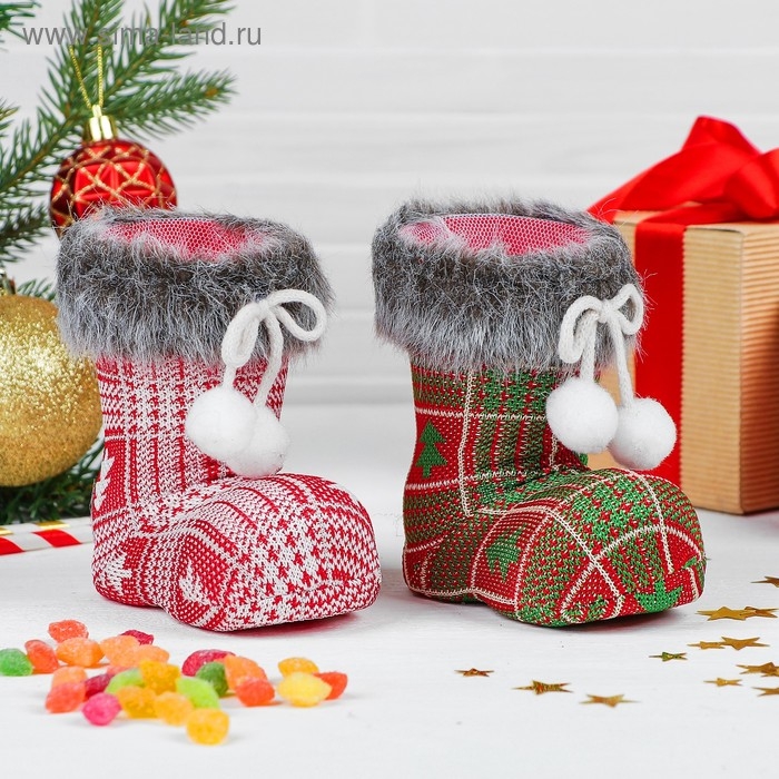 Конфетница «Сапожок», с ёлочками, на завязках, цвета МИКС Конфетница «Сапожок», с ёлочками, на завязках, цвета МИКС