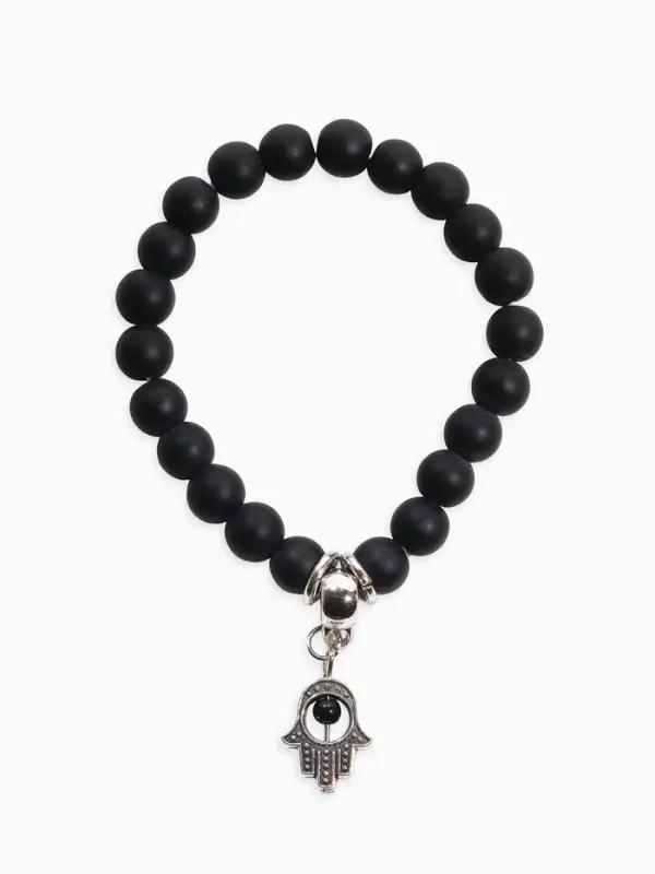 Браслет-оберег &laquo;Рука счастья Хамса&raquo;, шунгит, чёрный с серебром, d=6 см