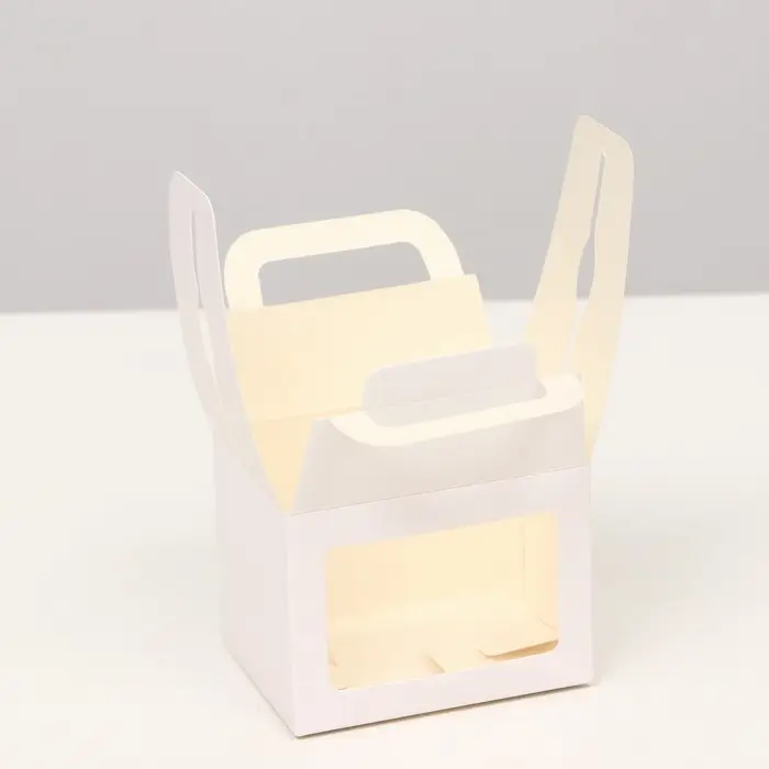 Коробка складная, с окном и ручкой, белая,, 7×7×10 см Коробка складная, с окном и ручкой, белая,, 7×7×10 см