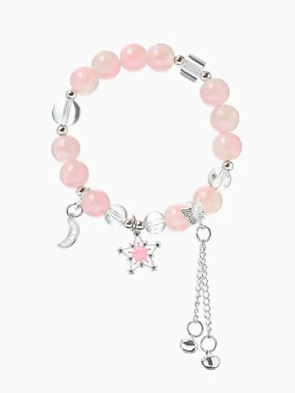 Браслет с подвесками &laquo;Сахарный. Ночное небо&raquo;, d=6 см, шар № 10/8, розовый, белый в серебре