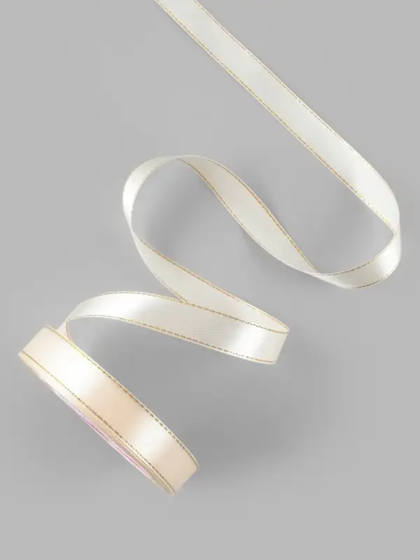 Лента атласная, с золотым люрексом, 15 мм, 23±1 м, светло-бежевая №008 Лента атласная, с золотым люрексом, 15 мм, 23±1 м, светло-бежевая №008