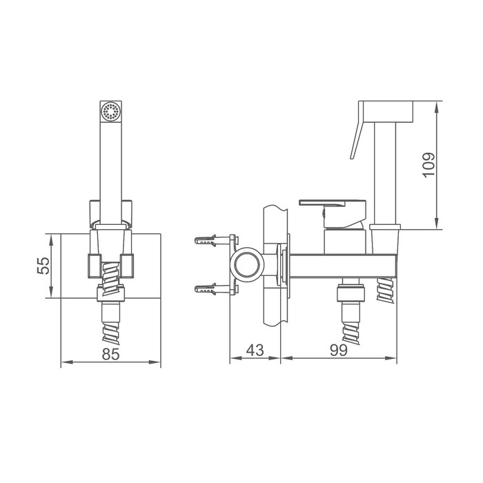 Смеситель для биде Accoona A3290F-4, с гигиеническим душем, настенный, черный Смеситель для биде Accoona A3290F-4, с гигиеническим душем, настенный, черный