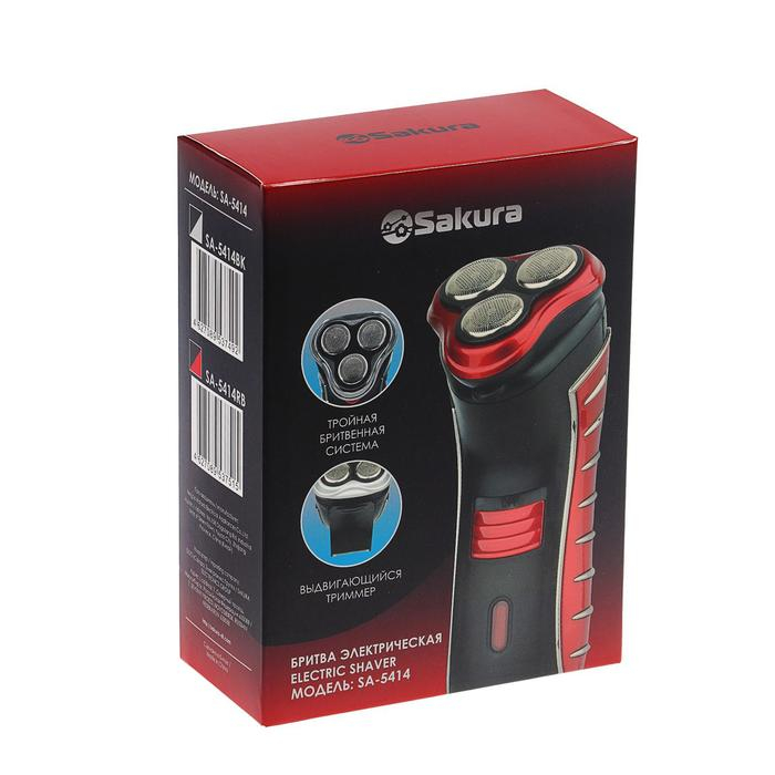 Электробритва Sakura SA-5414RB, 3 Вт, сеточная, 3 плавающие головки, триммер, АКБ, красная Электробритва Sakura SA-5414RB, 3 Вт, сеточная, 3 плавающие головки, триммер, АКБ, красная