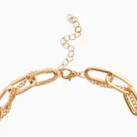 Кулон на цепочке крупное вытянутое звено 2 яруса "Сердечки", цвет золото