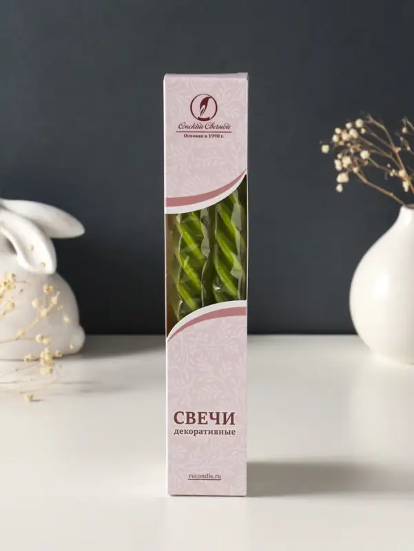 Набор свечей витых, 2.3&times;24.5 см, 5 ч, 50 г, 2 шт., оливковый, в подарочной коробке