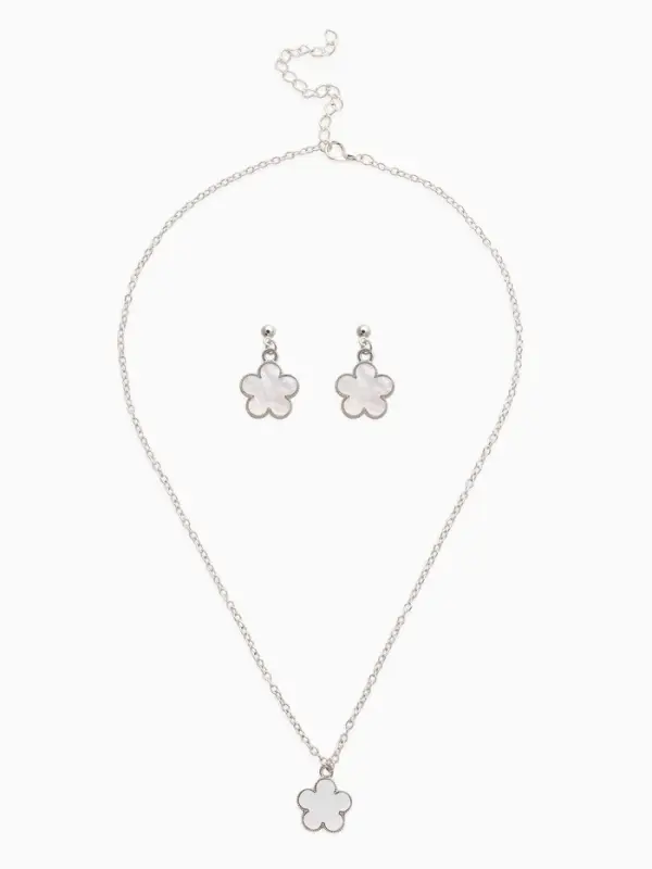 Набор 2 пред-та: серьги,кулон "Цветочки", цвет белый в серебре 44+удл.