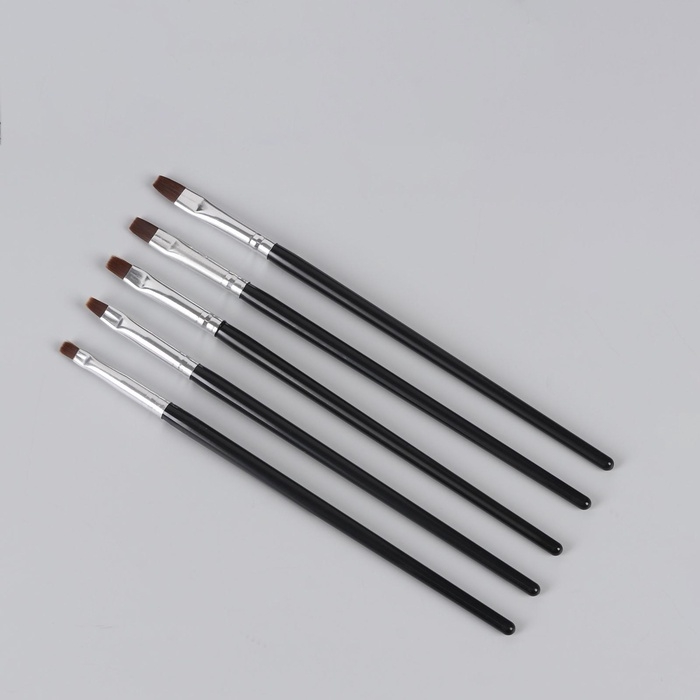 Набор кистей для наращивания и дизайна ногтей, плоские, 5 шт, 18 см, цвет чёрный