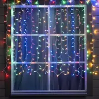 Гирлянда &laquo;Занавес&raquo; 2&times;1.5 м, IP65, УМС, белая нить каучук, 300 LED, свечение мульти, 220 В
