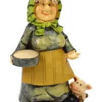 Садовая фигура из полистоуна &laquo;Бабушка с поросенком&raquo;, 12&times;11&times;21 см