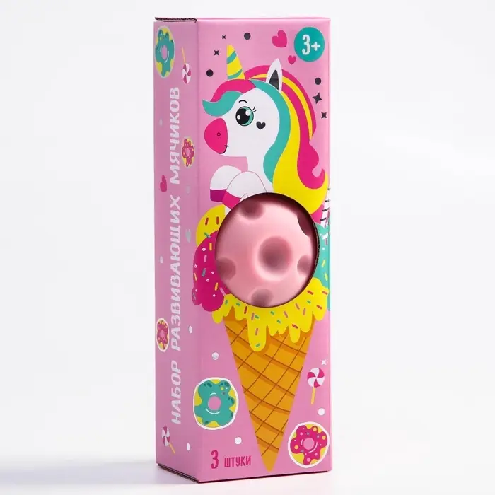 Развивающие тактильные мячики Крошка Я &laquo;Единорог&raquo;, с пищалкой, в наборе 3 шт., виды МИКС