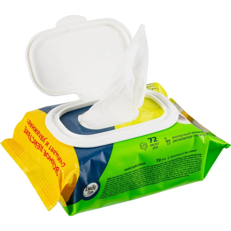 Бумага туалетная влажная Emily Style&nbsp;растворяющаяся,с крышкой 72шт/уп