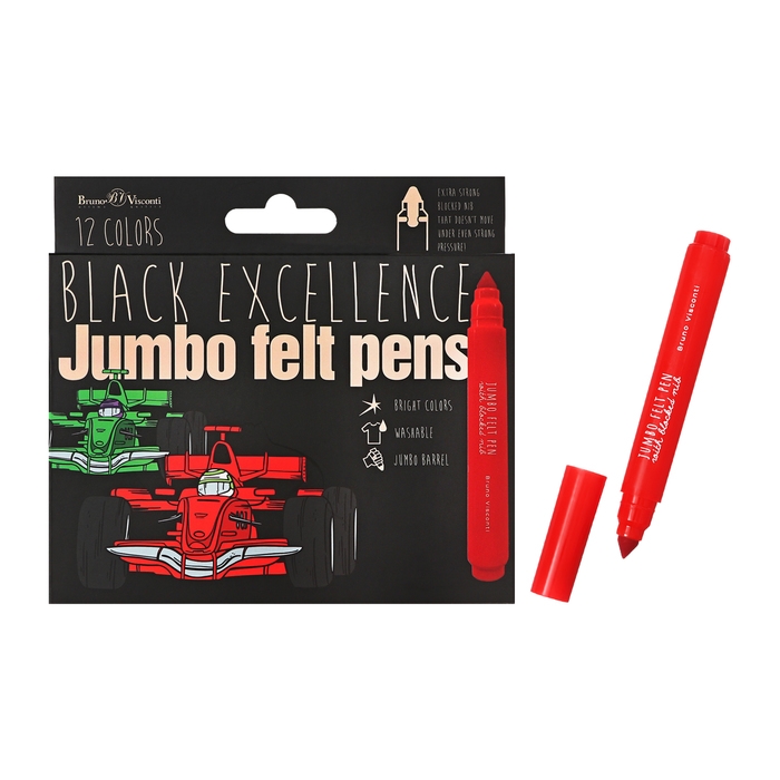 Фломастеры 12цв BrunoVisconti BLACK EXCELLENCE, пласт, круг, антивандал, в карт коробке Фломастеры 12цв BrunoVisconti BLACK EXCELLENCE, пласт, круг, антивандал, в карт коробке