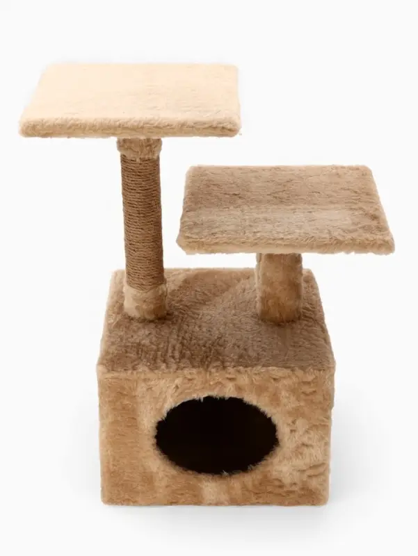 Домик-когтеточка, 53&times;35&times;65 см, 2 уровня, квадратные полки, бежевый