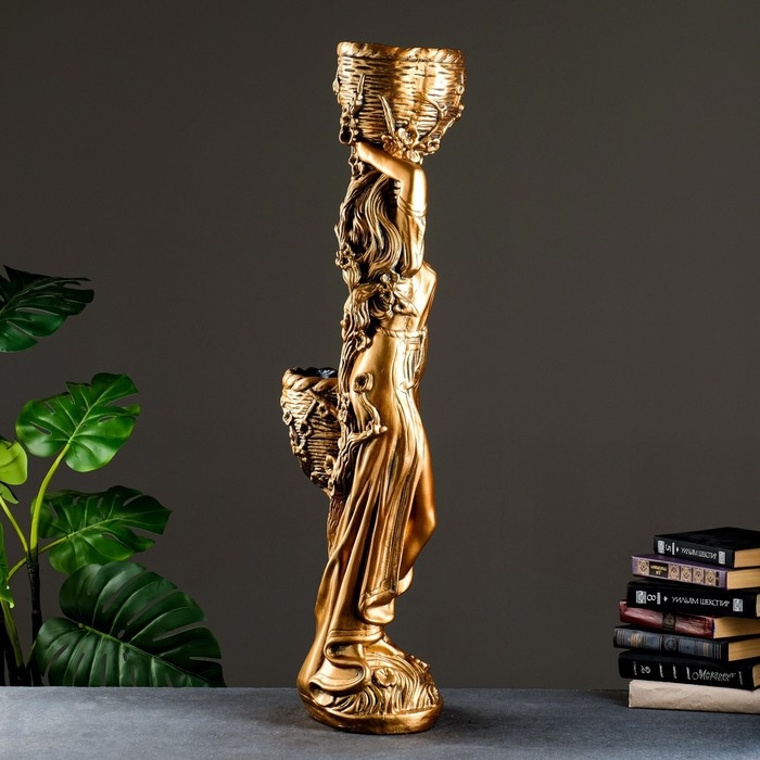 Фигура  Фигура "Девушка с двумя кашпо", 1,2 л/0,9 л/21х30х96см бронза