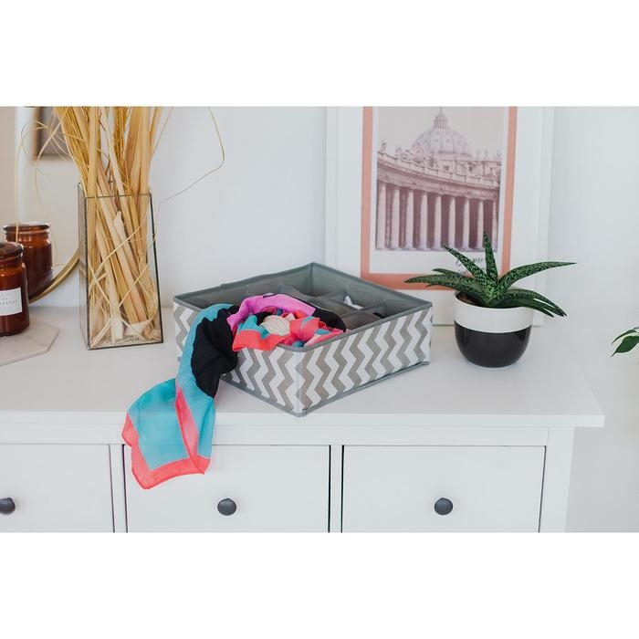 Органайзер для хранения белья «Зигзаг», 12 ячеек, 32×32×10 см, цвет серый Органайзер для хранения белья «Зигзаг», 12 ячеек, 32×32×10 см, цвет серый