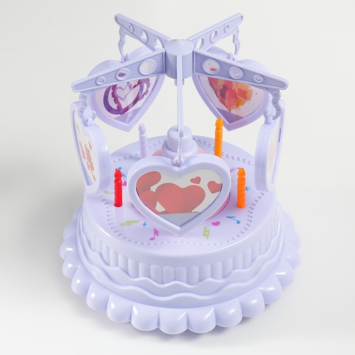 Сувенир музыкальный механический + фоторамка "Карусель сердец" сиреневый 17,5х17,5х20 см