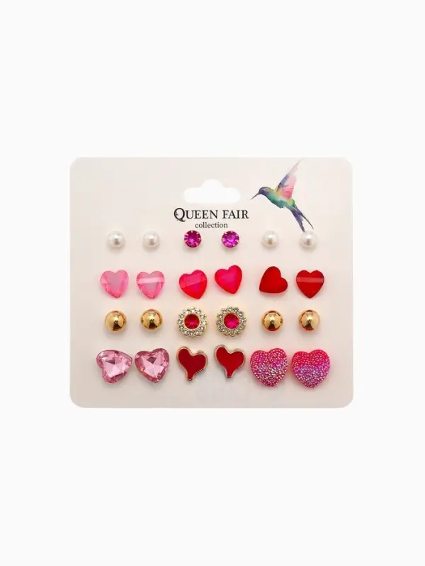 Серьги пусеты 12 пар &laquo;Сердечки&raquo;, свидание, миксы