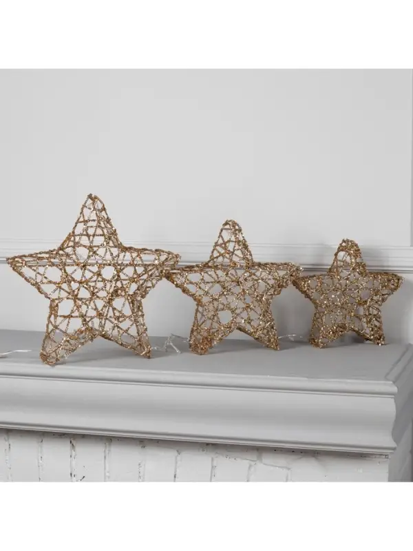 Светодиодная фигура &laquo;Звёзды золотистые&raquo; 20, 25, 30 см, металл, 220 В, свечение тёплое белое