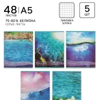 Тетради 5 штук, 48 листов в клетку, Calligrata &laquo;Океан&raquo;, серые листы