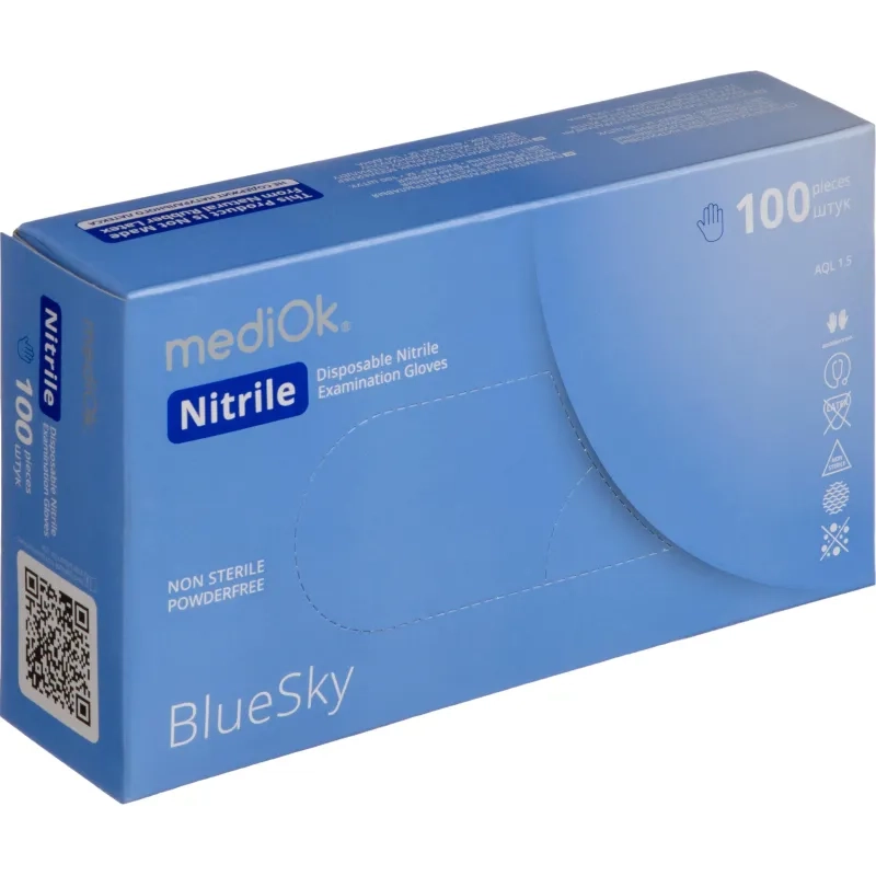 Перчатки mediOk нитрил.,голубой Blue Sky 4г., (L) 50пар/уп