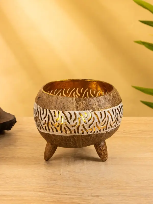 Подсвечник из кокоса, 15×15×13 см, белый Подсвечник из кокоса, 15×15×13 см, белый