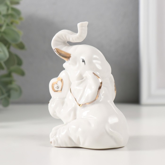 Сувенир керамика Сувенир керамика "Слон с сердечком" белый с золотом 5,7х7х9,5 см