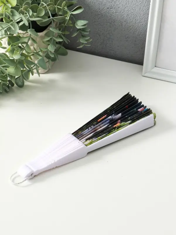 Веер пластик, текстиль Веер пластик, текстиль "Кошечки и цветы" МИКС широкие лопасти 23 см