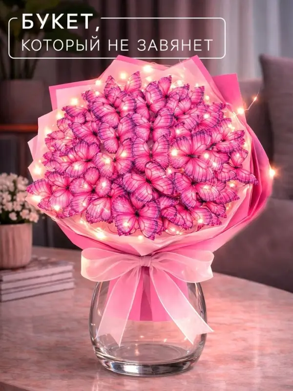 Набор для творчества. Букет из бабочек, светящийся, розовый