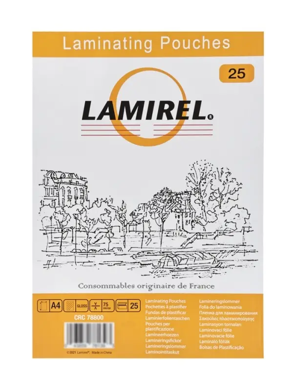 Пленка для ламинирования A4, 25 штук, глянцевая, 75 мкм, Lamirel