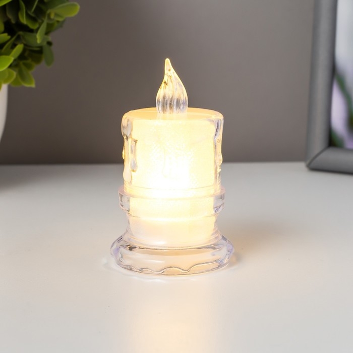 Ночник Ночник "Морозная свеча" LED от батареек 3хAG10 белый 4,5х4,5х8 см