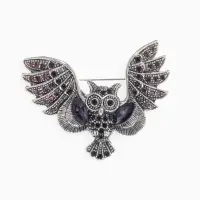 Брошь &laquo;Сова&raquo;, фиолетовая в чернёном серебре