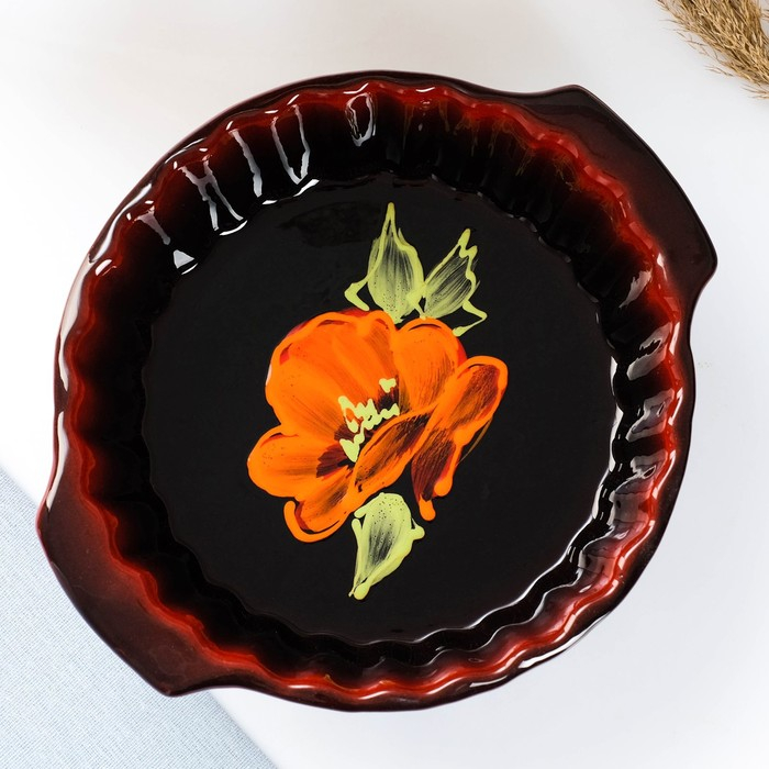 Емкость для запекания  Емкость для запекания "Волна круглая" 2л / 25х8,5см, мак на черном