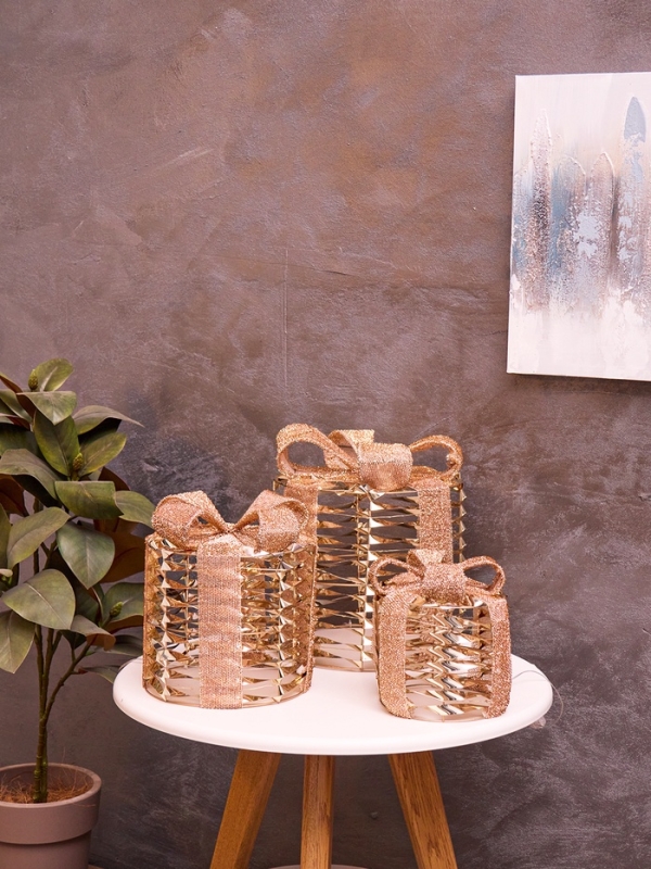 Фигура световая  Фигура световая "Подарки цилиндр бежевые", 25х20х15 см, 90 LED, батарейки ААх8 (не в компл.), свечение тёплое белое