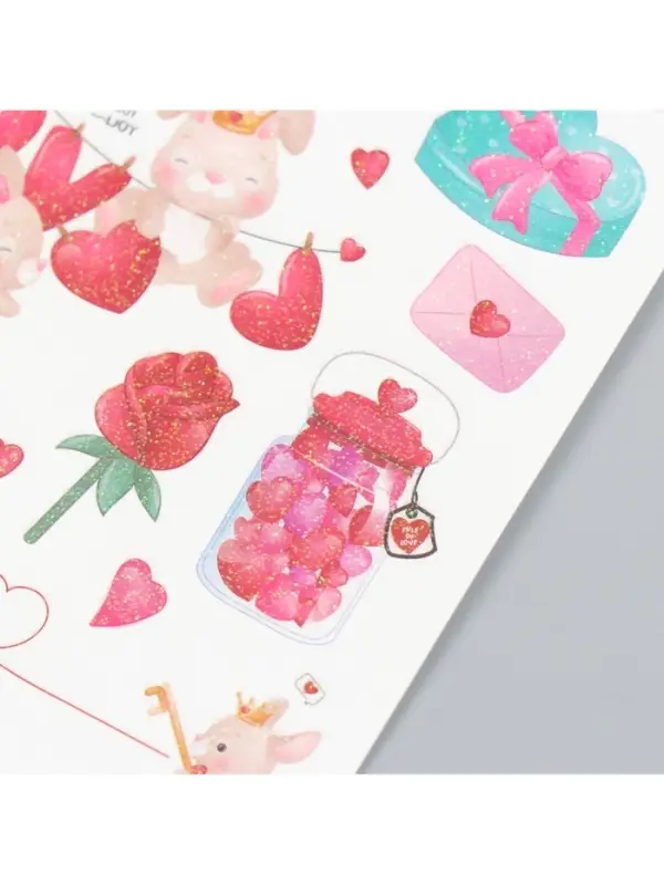 Переводные тату цветные «Зайки-романтики», временные татуировки с блёстками, 12×7.5 см